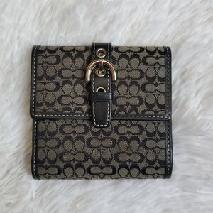 Y2K Vintage Coach Wallet Signature Small C Monogram Black Jaquard & Leather